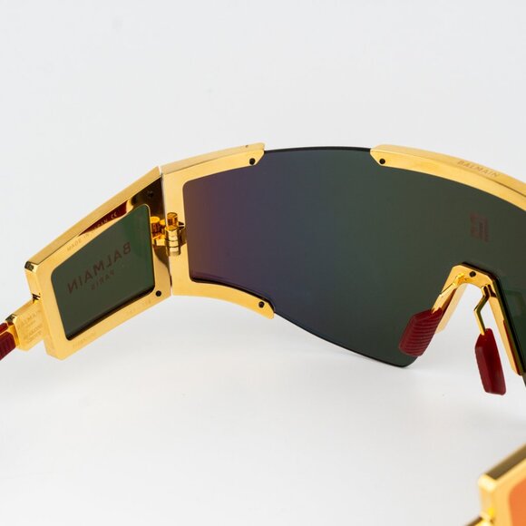 Balmain Women Sunglasses Titanium Gold Red Brown Mirror Mask FLECHE BPS-138C-141 - Picture 9 of 13